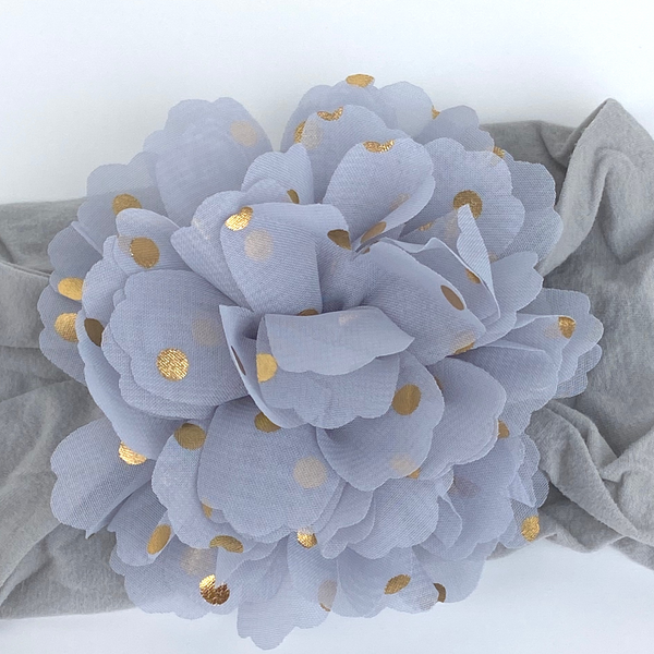 Handmade Nylon Flower Headband with Golden Polka Dots