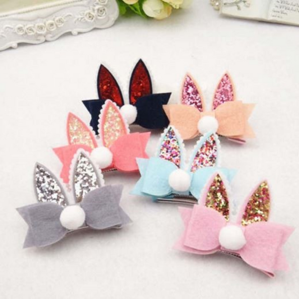 Handmade Bunny Ear Bow Hair Clips Set of 2
