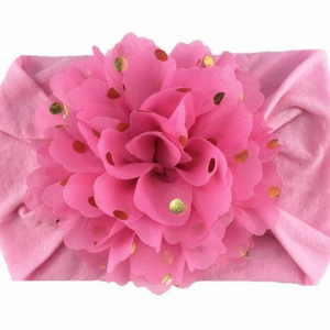 Handmade Nylon Flower Headband with Golden Polka Dots