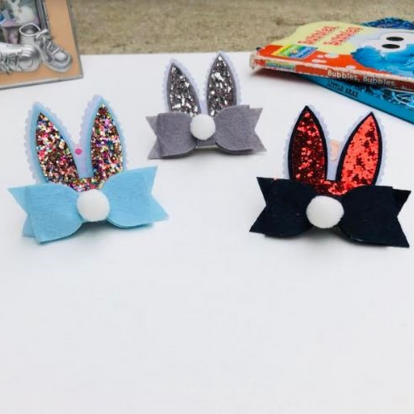 Handmade Bunny Ear Bow Hair Clips Set of 2